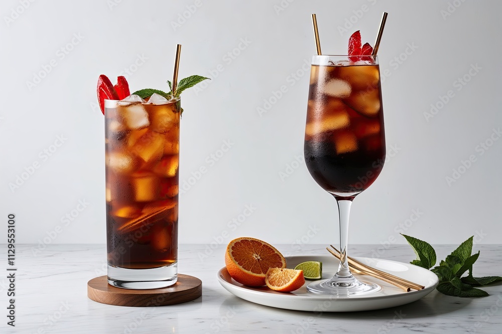 Sophisticated Long Island Iced Tea Against Pure White Background Sophisticated Long Island Iced Tea Against Pure White Background