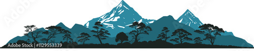 Vektor Silhouette Panorama Berge Bäume und Büsche - Landschaft in Asien - Japan China Natur - Wildnis - Design Element