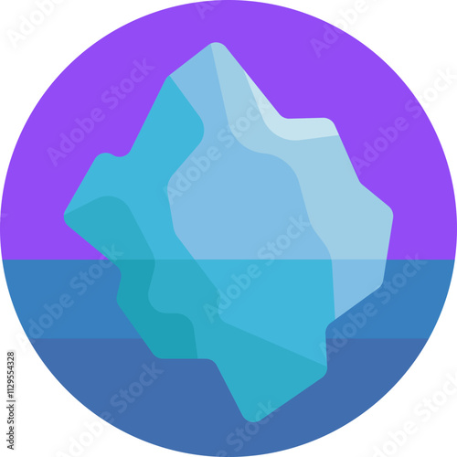 A massive, floating block of ice, typically seen in polar regions, where most of its mass lies submerged underwater, with only a small portion visible above the surface.
