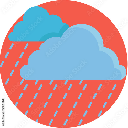 A symbol representing precipitation, where multiple raindrops are falling in parallel lines, often used to indicate rainy weather conditions on maps or apps.