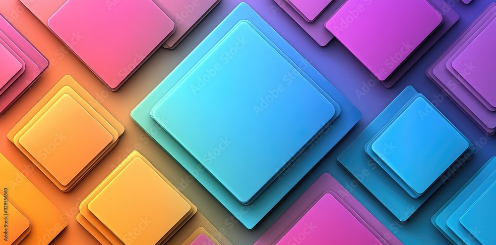 Vibrant Abstract Geometric Background with Overlapping Colorful Squares in Gradient Hues of Blue, Purple, Red, Orange, and Yellow Vibrant Abstract Geometric Background with Overlapping Colorful Squares in Gradient Hues of Blue, Purple, Red, Orange, and Yellow