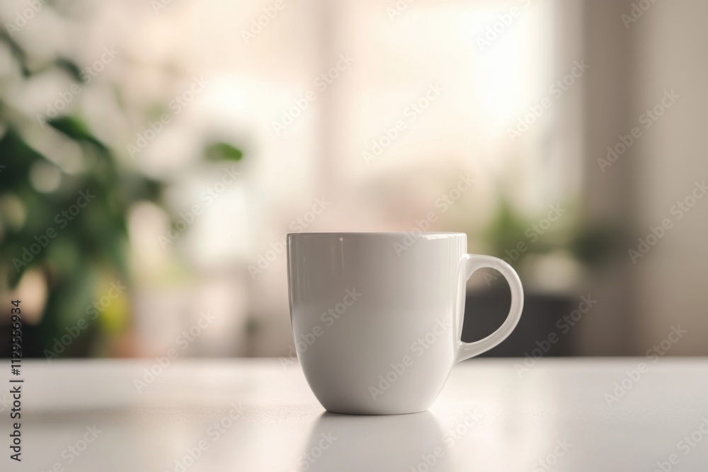 Warm cup of coffee sits on a table in a cozy, well-lit room surrounded by greenery Warm cup of coffee sits on a table in a cozy, well-lit room surrounded by greenery