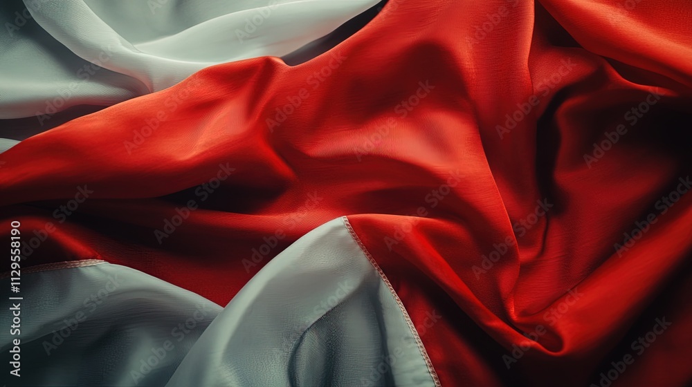 Red and white fabric texture, draped and folded.