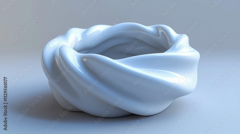 Obraz premium This image features a smooth, elegant white ceramic bowl with a unique twisted design, showcasing modern artistry and craftsmanship.
