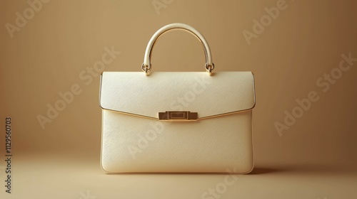 A classy bag displayed against a smooth beige backdrop, showcasing its elegant design and light color, perfect for fashion enthusiasts. photo