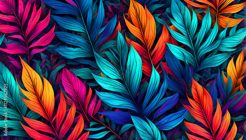 Vibrant tropical foliage & colorful flowers seamless background