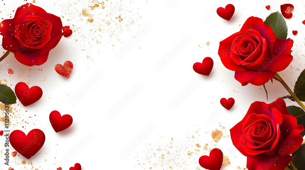 A Valentine's Day invitation adorned with hearts and red roses. A Valentine's Day invitation adorned with hearts and red roses.