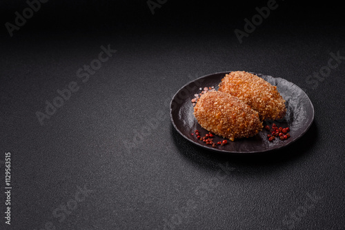 Delicious fresh cutlet or meatball Kiev style with filling photo