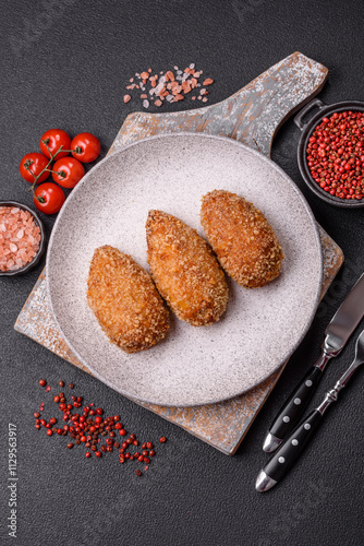 Delicious fresh cutlet or meatball Kiev style with filling photo