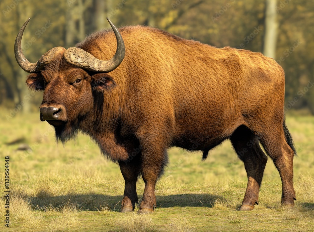 Large brown bison standing in field. Large brown bison standing in field.