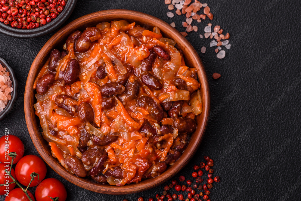 Vegan or vegetarian stew with red beans, onions and carrots or lobio Vegan or vegetarian stew with red beans, onions and carrots or lobio