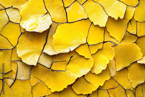 Yellow cracked texture resembling dry paint or parched earth, offering vibrant abstract patterns. photo