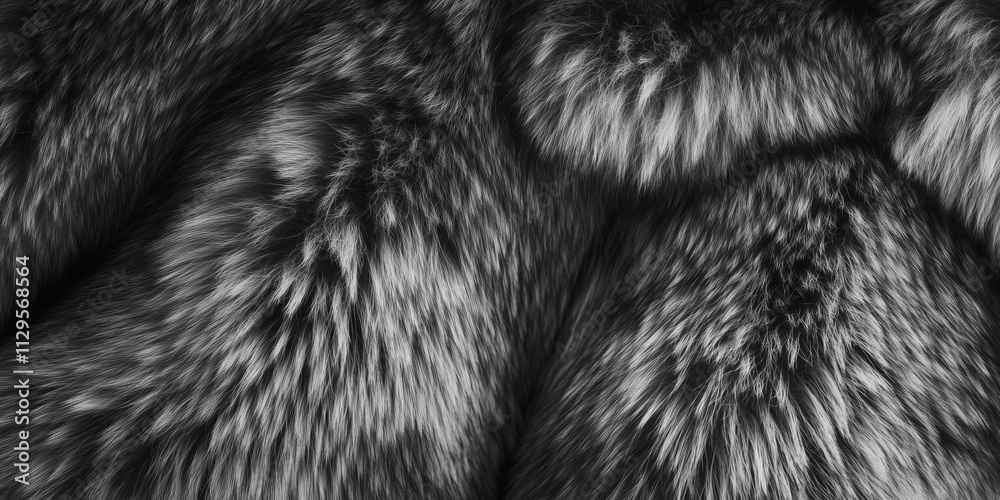 Obraz premium Fur texture close-up, soft, luxurious, black and gray tones, intricate patterns, natural elegance, high-quality material