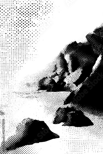 Grafik aus dem Set: schwarz, weiß, siebdruck, stencil, cover, punk, grunge, pointilismus und mehr