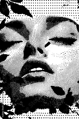 Grafik aus dem Set: schwarz, weiß, siebdruck, stencil, cover, punk, grunge, pointilismus und mehr