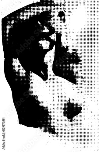 Grafik aus dem Set: schwarz, weiß, siebdruck, stencil, cover, punk, grunge, pointilismus und mehr