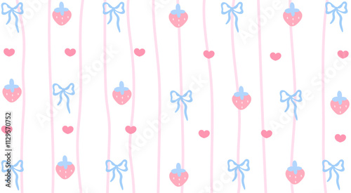 strawberry and bow pattern with pink stripes and heart accents