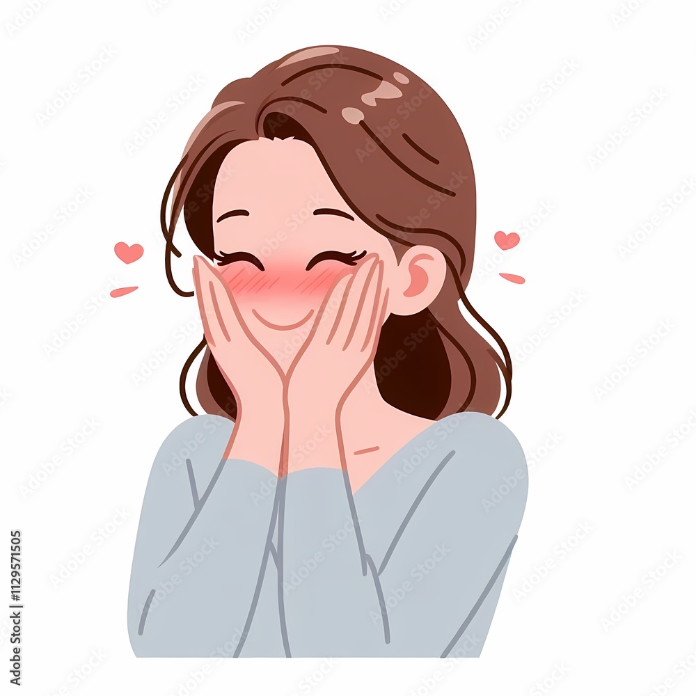 Blushing Woman Illustration in Flat Style on White Background Blushing Woman Illustration in Flat Style on White Background