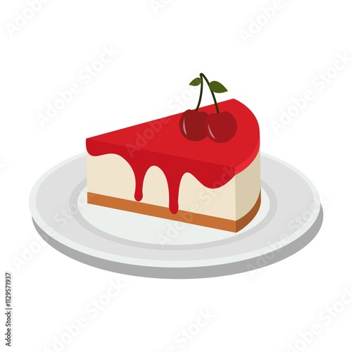 cherry cheesecake illustration, a piece of cake drawing, vector