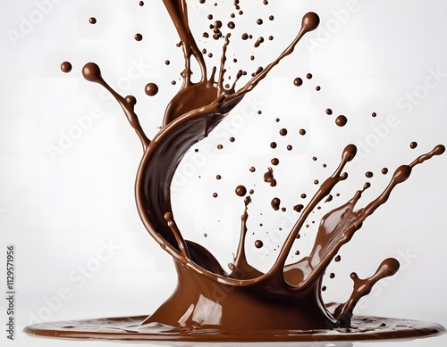 Brown Chocolate liquid splash isolated on white background chocolate advertisement ad photo