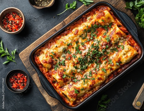 beef filled cannelloni in tomato sauce