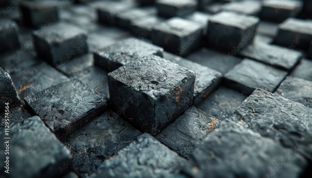 A close up of a black and grey stone wall with a few small squares of stone A close up of a black and grey stone wall with a few small squares of stone