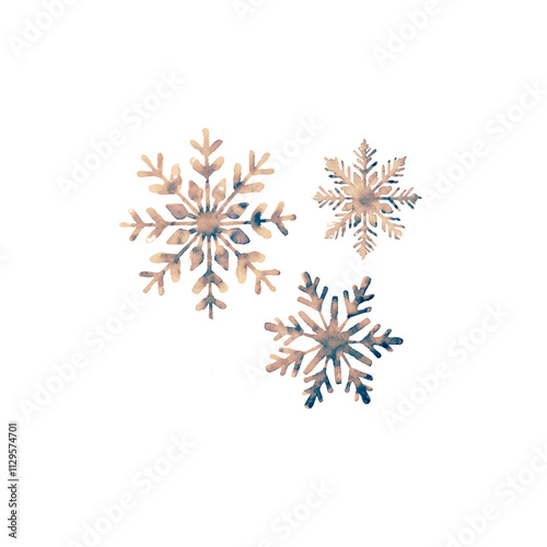 Snowflakes set of 3 blue and ivory 