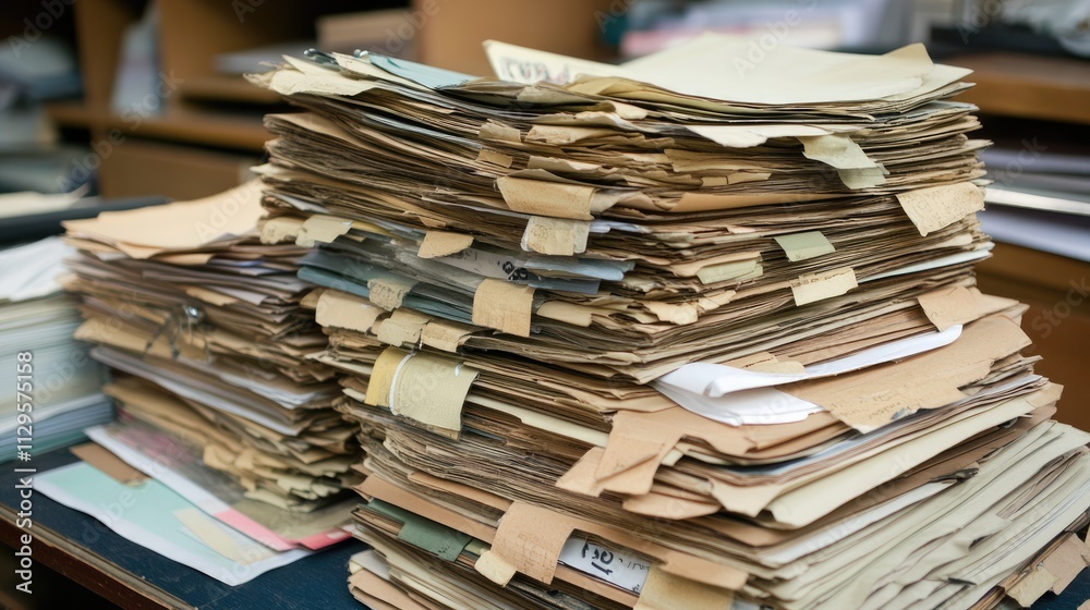 Organized Documents on Office Table: A Stacked Collection for Accountants and Analysts Organized Documents on Office Table: A Stacked Collection for Accountants and Analysts