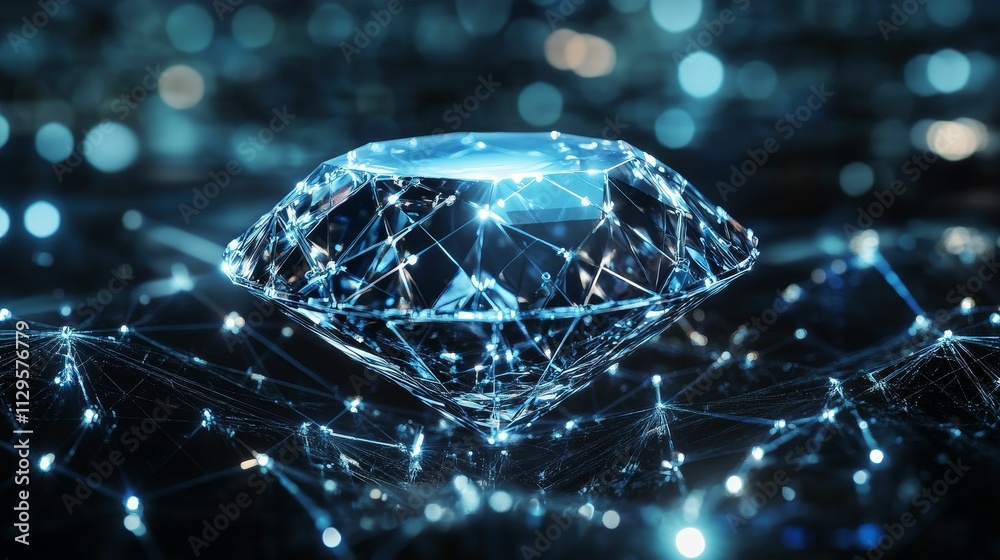 Luminous gemstone, network connections, dark background. Luminous gemstone, network connections, dark background.