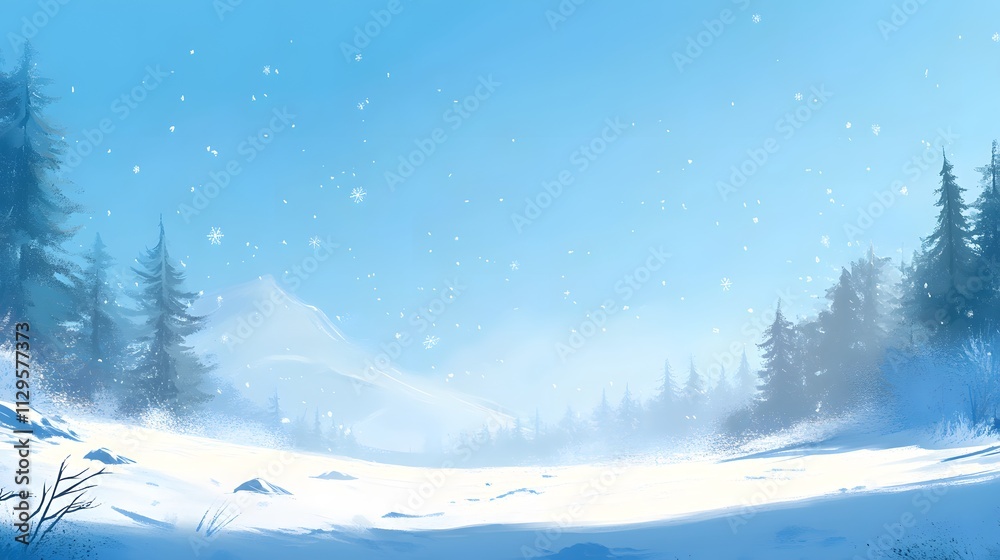 Serene Winter Landscape Snow Falling Gently On Mountains Serene Winter Landscape Snow Falling Gently On Mountains