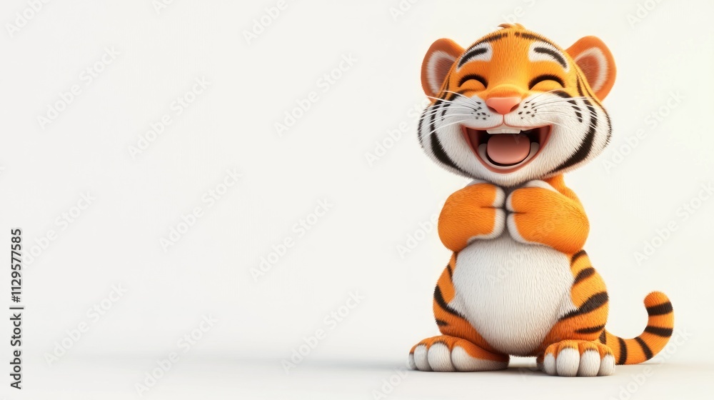 Cute cartoon tiger cub laughing happily. Cute cartoon tiger cub laughing happily.