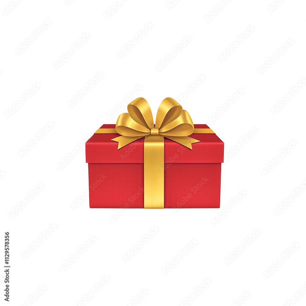 Elegant red gift with gold bow on beige backdrop Elegant red gift with gold bow on beige backdrop