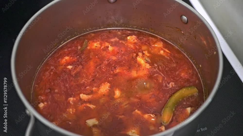 Cooking a beef tripe soup in a large pot on the stove with vibrant colors and rich aromas Cooking a beef tripe soup in a large pot on the stove with vibrant colors and rich aromas