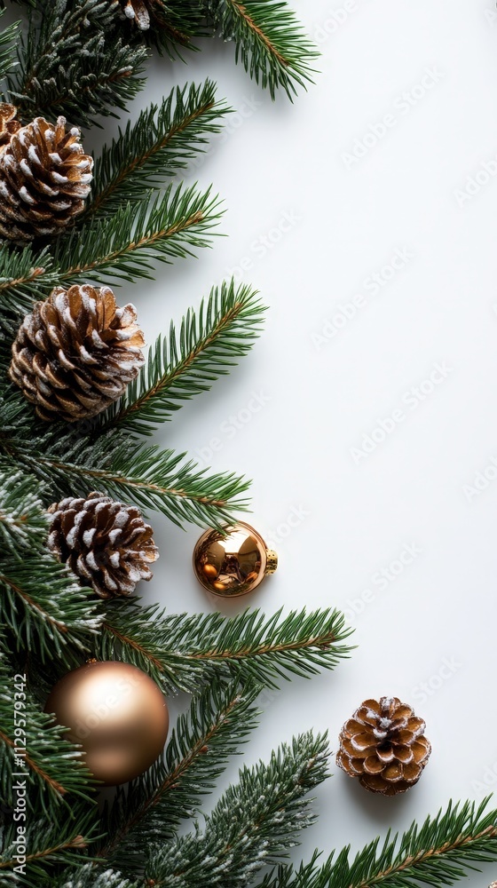 Red and Gold Christmas Frame with Pine Branches Red and Gold Christmas Frame with Pine Branches