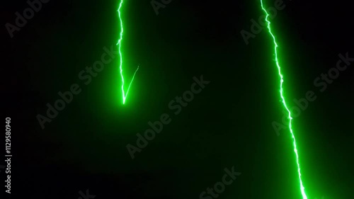 Dynamic Green Lightning Bolts on Dark Background - Energetic Electric Motion Loop