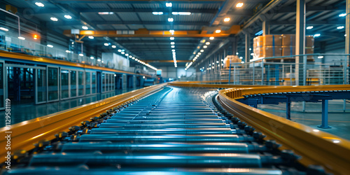  Conveyor belt in large modern production facility  Automated production line in factory setting