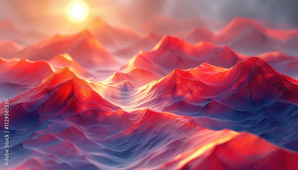 Obraz premium A mountain range with a sun in the sky