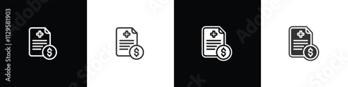 Health payment icons, Pharmacy icons, medicine, healthcare, community service icons, Medicine and Health Services in flat and linear shapes on black, white and transparent backgrounds.