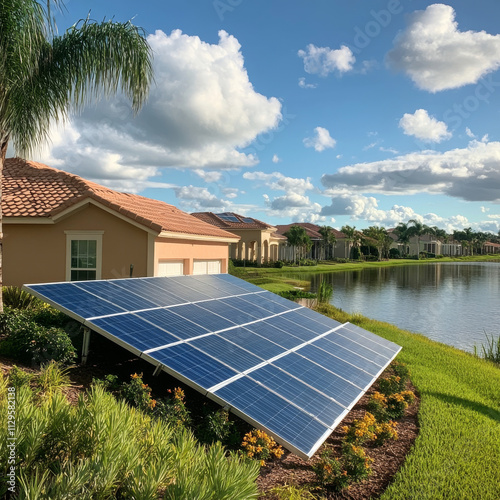 Close up on grid of technology renewable solar energy. Solar cell or Solar Panel Modern technology for energy revolution, Alternative power source to saving environment, Photovoltaic module photo