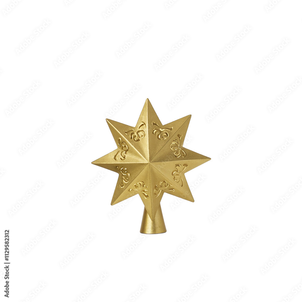 Elegant star shaped tree topper with matte gold finish on white surface Elegant star shaped tree topper with matte gold finish on white surface