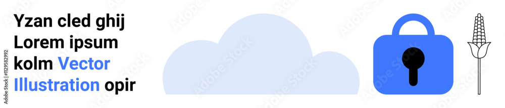Cloud icon, blue padlock with keyhole, and corn cob vector. Ideal for tech, security, agriculture, online services, data storage, cloud computing, website graphics. Banner for landing page Cloud icon, blue padlock with keyhole, and corn cob vector. Ideal for tech, security, agriculture, online services, data storage, cloud computing, website graphics. Banner for landing page