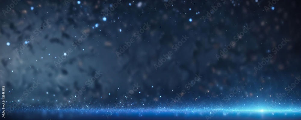 Obraz premium A serene abstract blue background with bokeh and subtle starlight effects, spacey, glowing