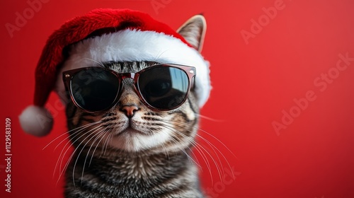 Cute Cat in Santa Hat and Sunglasses