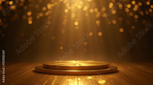 stage with spotlight Gold bokeh awards glamour background , made with Generative AI