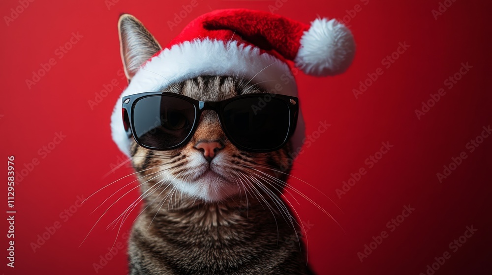 Cute Cat in Santa Hat and Sunglasses Cute Cat in Santa Hat and Sunglasses