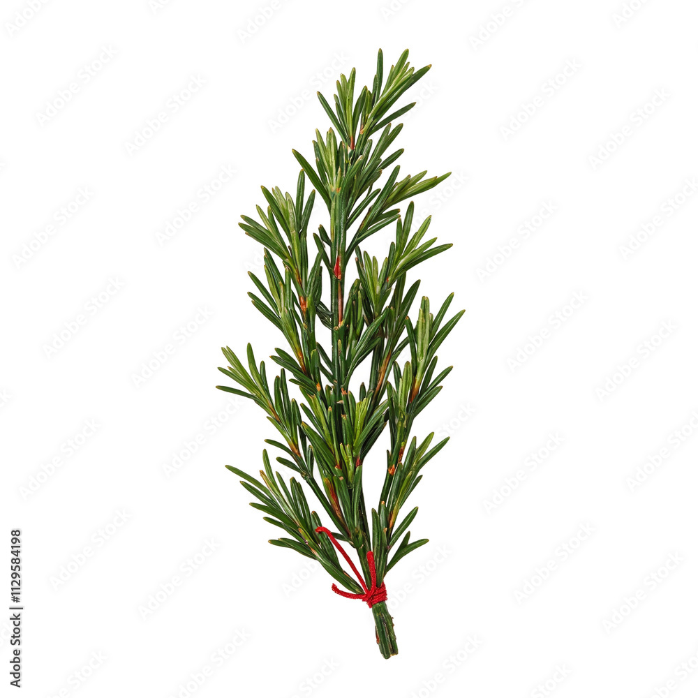 Fototapeta premium Festive evergreen sprig with red string on beige