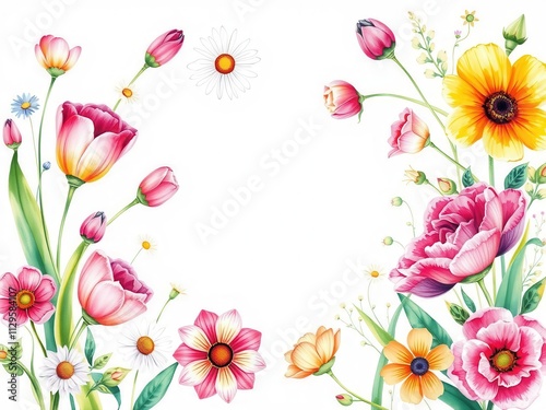 Wallpaper Mural Vibrant watercolor illustration of various flowers including roses, daisies, and tulips, colorful, garden Torontodigital.ca