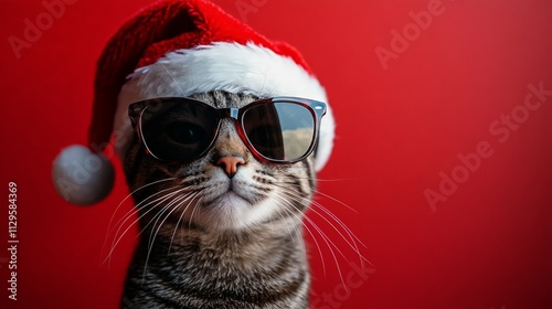 Cute Cat in Santa Hat and Sunglasses