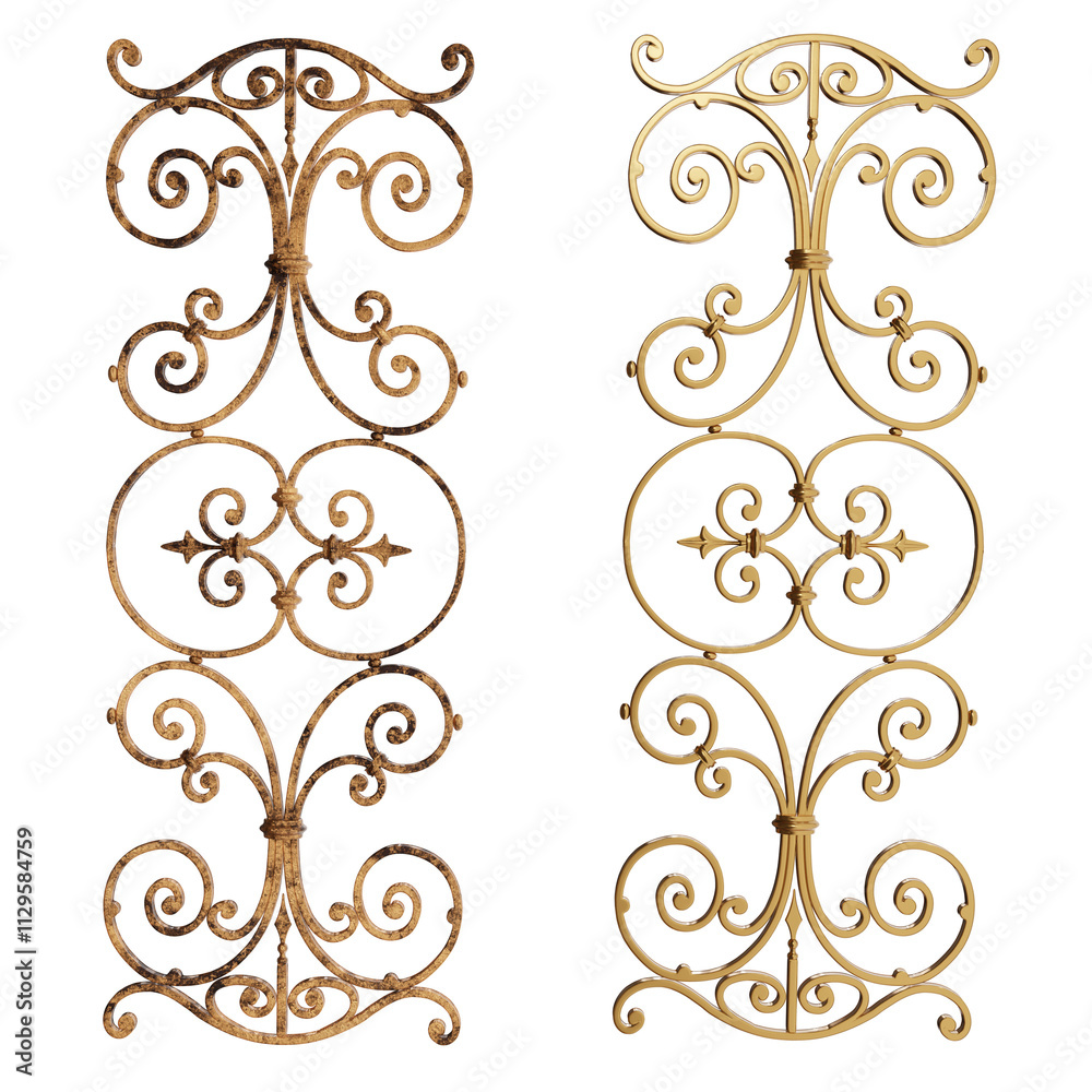 3D rendered golden ornaments isolated on transparent background 3D rendered golden ornaments isolated on transparent background