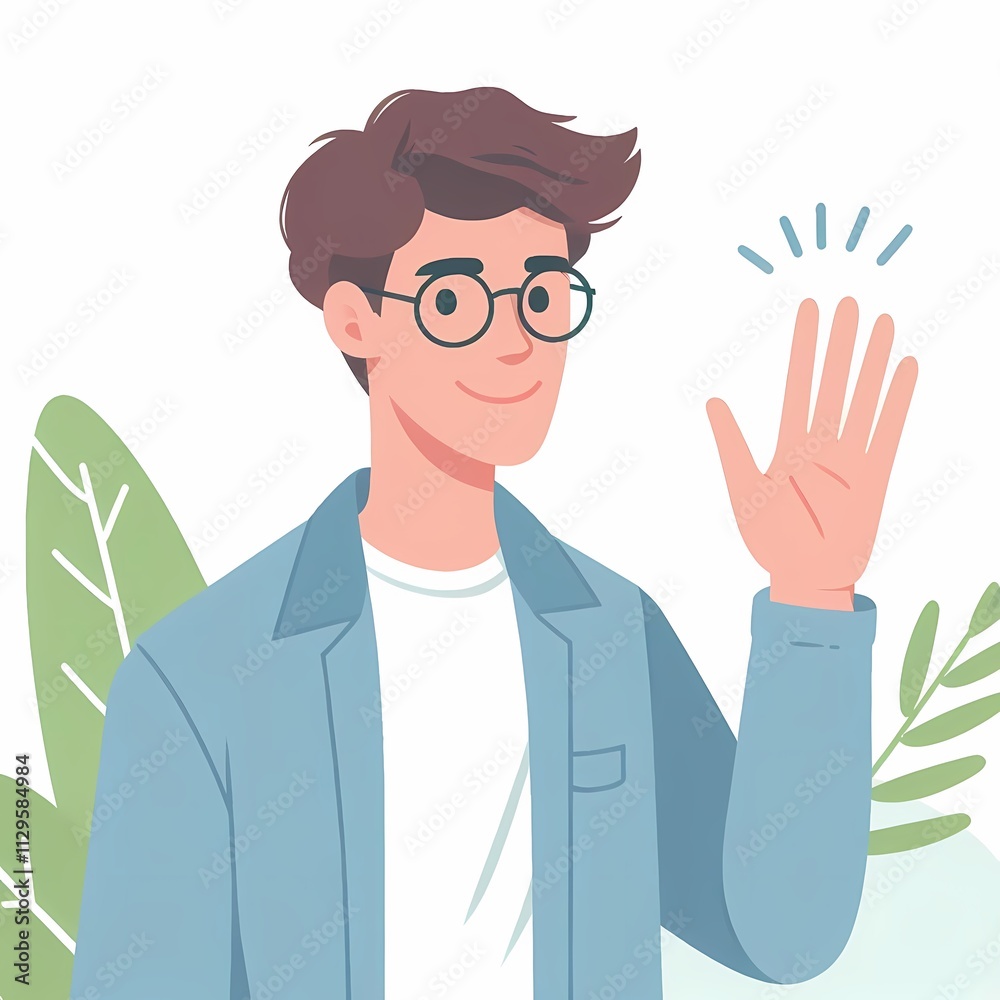 Modern Flat Style Illustration of Man Waving on White Background - Isolated Character Gesture Modern Flat Style Illustration of Man Waving on White Background - Isolated Character Gesture